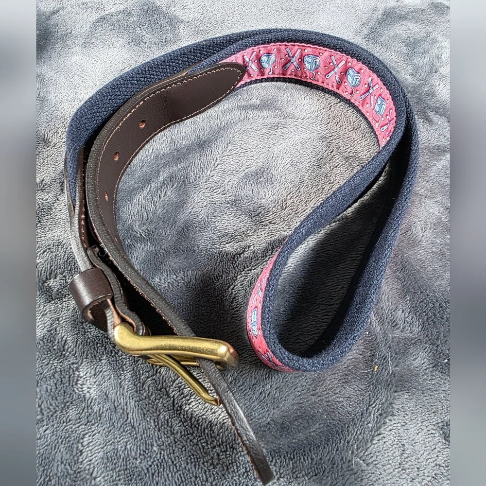 VINEYARD VINES Size 34 Pink Navy Belt Gondola Brown Leather